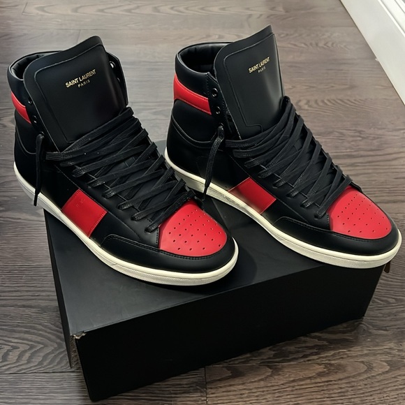 SAINT LAURENT PARIS Alpha Sigma Red High Top Sneakers - Picture 2 of 13